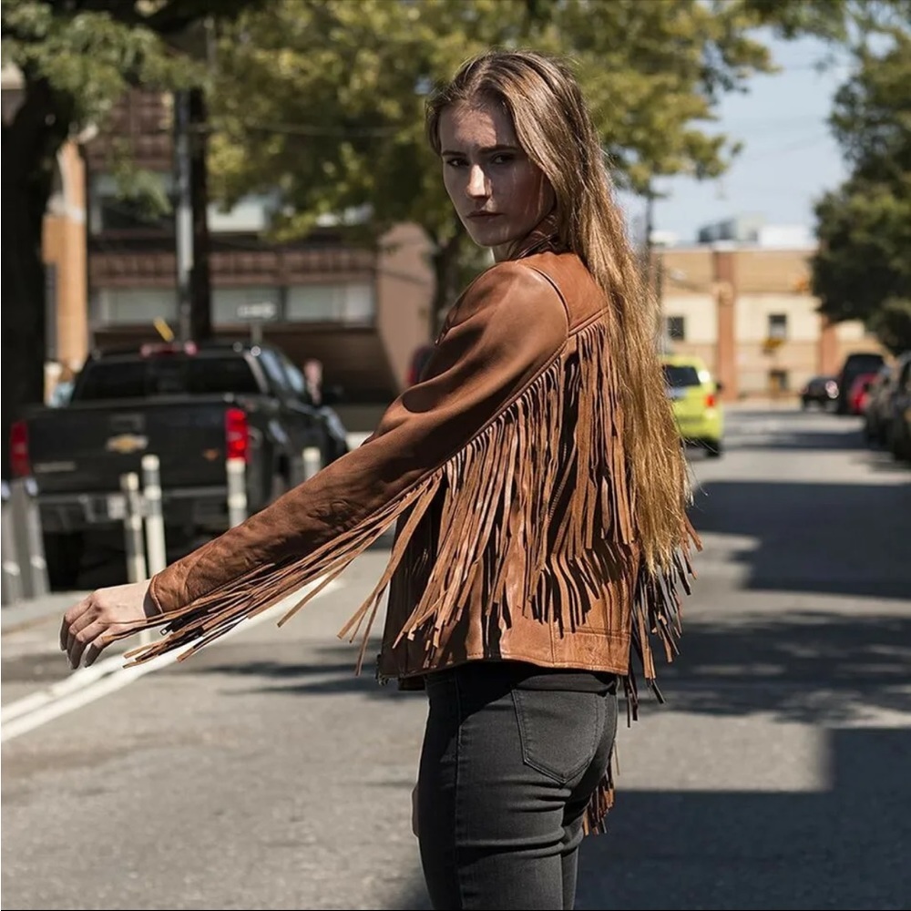 XS Leather Fringe Jacket by Whetblu Like New